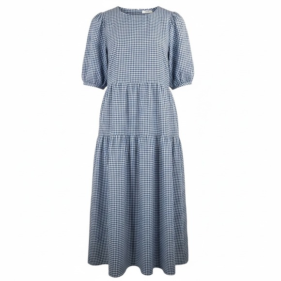Old Navy Dresses & Skirts - Old Navy Gingham‎ Puff Sleeve Tiered Midi Dress Women Size L Blue White